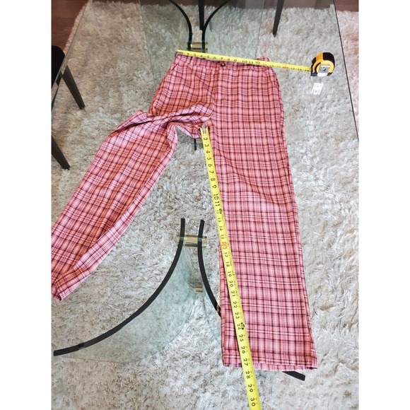 SheIn Womens Pink Plaid Polyester Slash Pockets Casual Straight Leg Pants Small - Picture 9 of 10